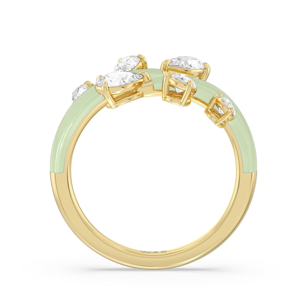 Swirl Diamond Split Ring in Ceramic with 14KT Yellow Gold / Olive / 1 Cut Diamond in 14KT Yellow Gold / Olive / 1 view 2
