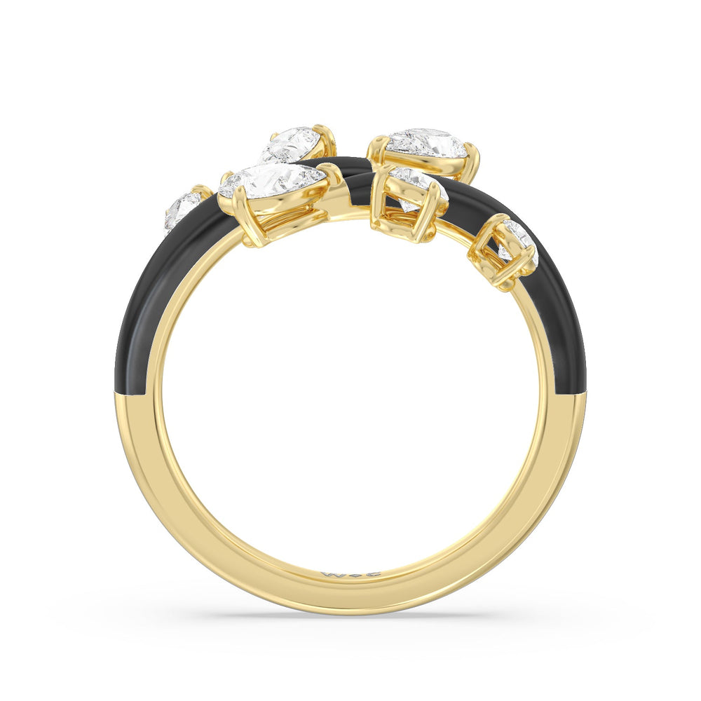 Swirl Diamond Split Ring in Ceramic with 14KT Yellow Gold / Midnight / 1 Cut Diamond in 14KT Yellow Gold / Midnight / 1 view 2

