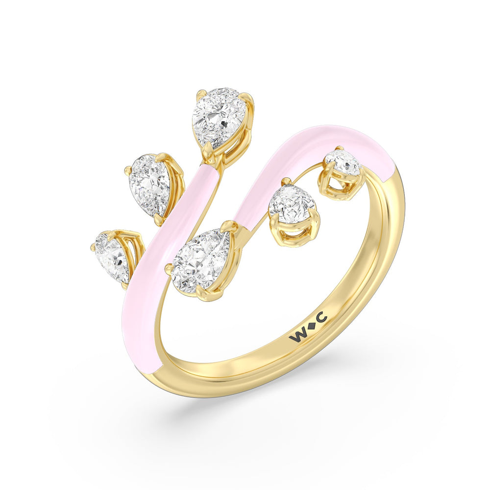 Swirl Diamond Split Ring in Ceramic with 14KT Yellow Gold / Lavender Rose / 1 Cut Diamond in 14KT Yellow Gold / Lavender Rose / 1 view 3
