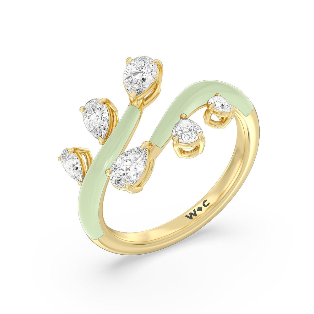 Swirl Diamond Split Ring in Ceramic with 14KT Yellow Gold / Olive / 1 Cut Diamond in 14KT Yellow Gold / Olive / 1 view 3
