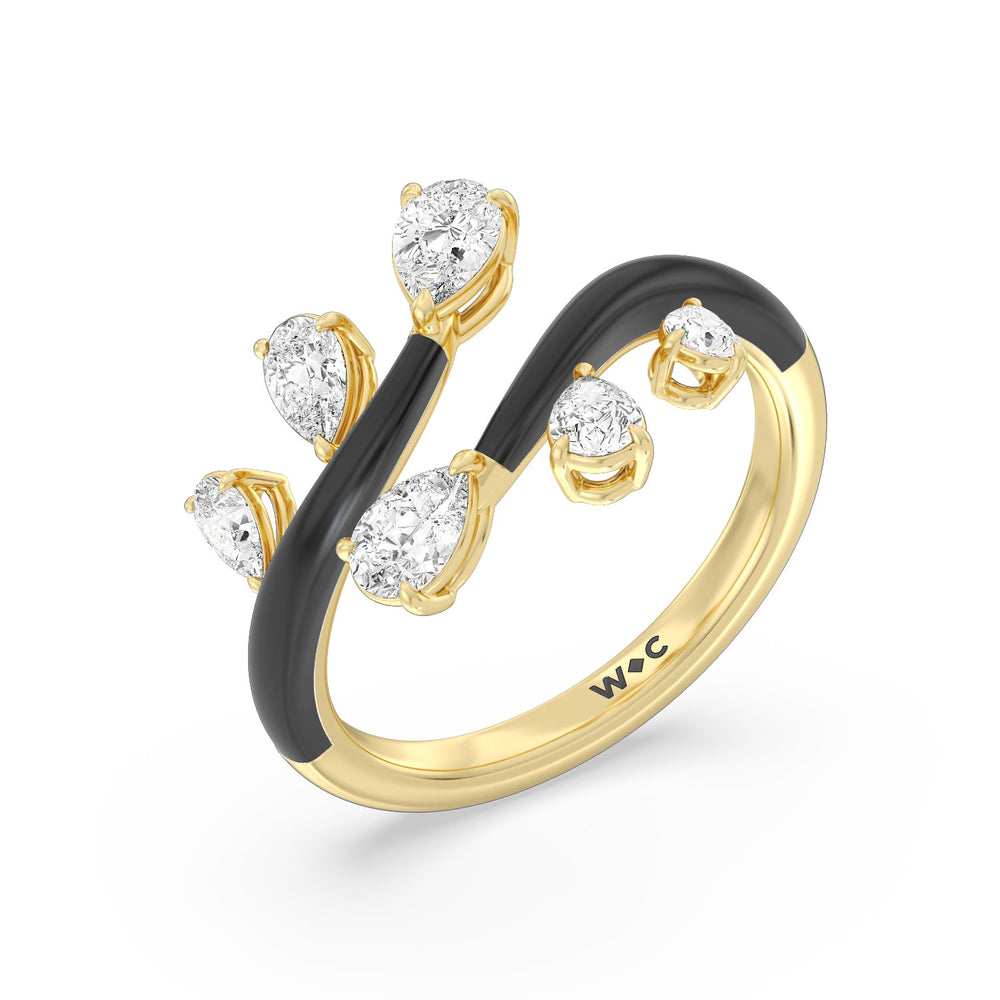 Swirl Diamond Split Ring in Ceramic with 14KT Yellow Gold / Midnight / 1 Cut Diamond in 14KT Yellow Gold / Midnight / 1 view 3
