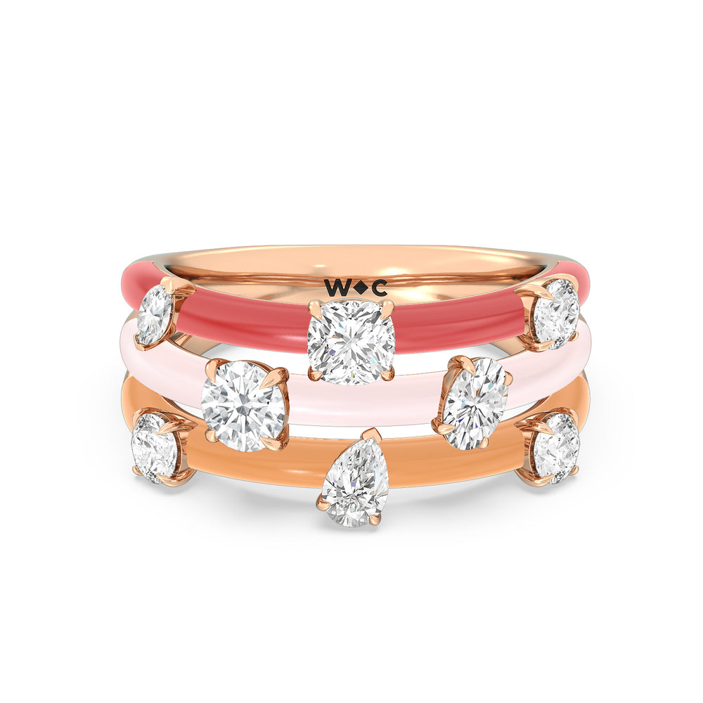 Stacked Mixed Shape Ring in Ceramic with 14KT Rose Gold / Lab / 1 5/8 Cut Diamond in 14KT Rose Gold / Lab / 1 5/8 view 1
