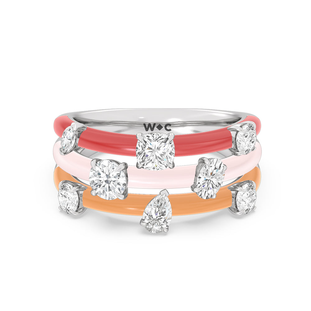 Stacked Mixed Shape Ring in Ceramic with 14KT White Gold / Lab / 1 5/8 Cut Diamond in 14KT White Gold / Lab / 1 5/8 view 1
