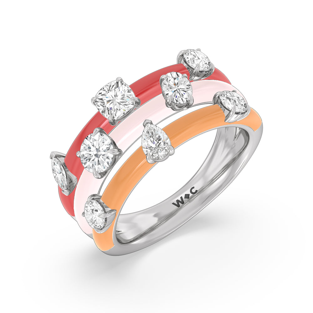 Stacked Mixed Shape Ring in Ceramic with 14KT White Gold / Lab / 1 5/8 Cut Diamond in 14KT White Gold / Lab / 1 5/8 view 3
