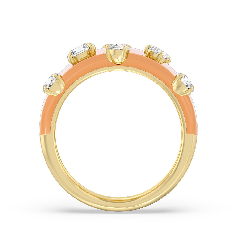 Stacked Mixed Shape Ring in Ceramic with 14KT Yellow Gold / Lab / 1 5/8 Cut Diamond in 14KT Yellow Gold / Lab / 1 5/8 view 2
