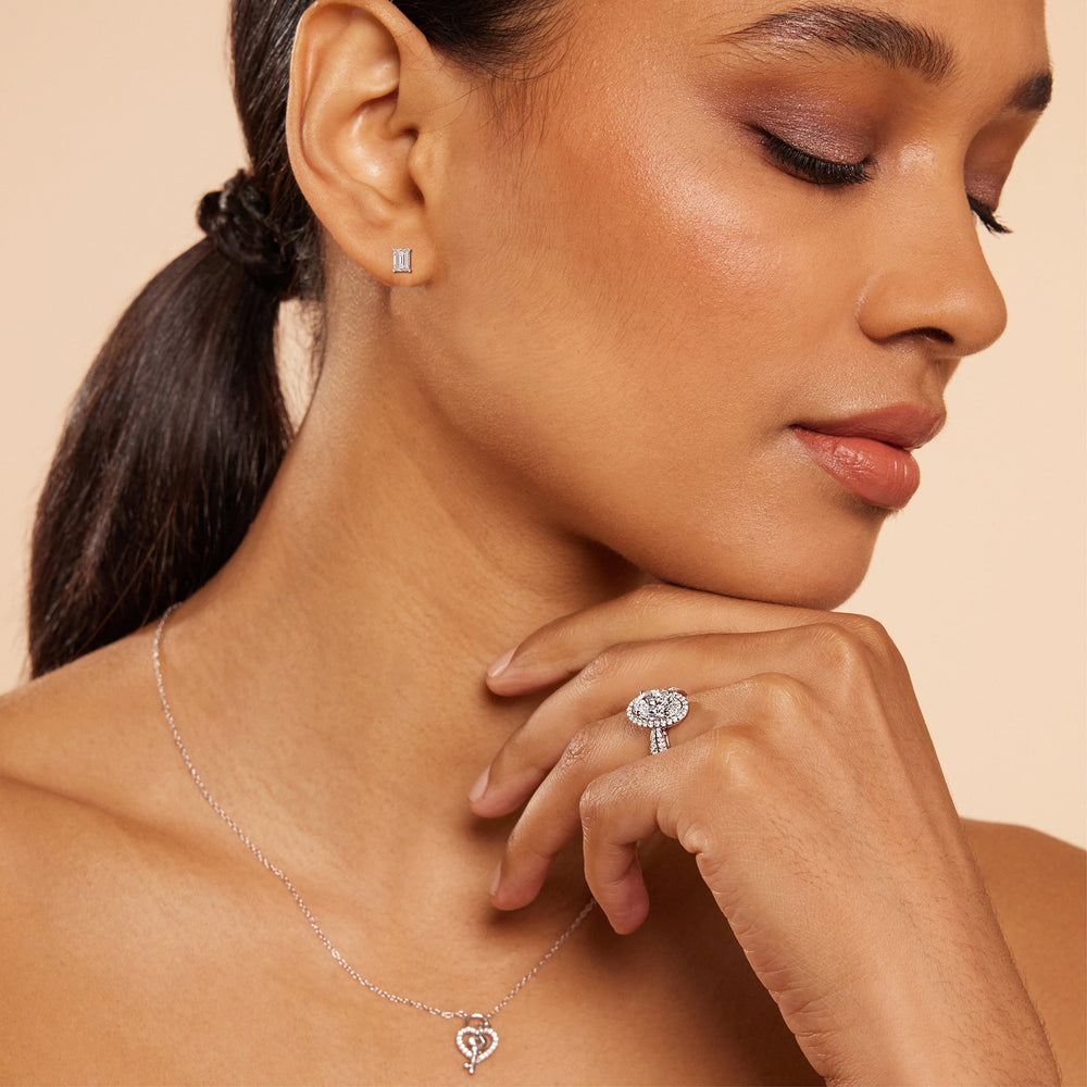 Classic Emerald Stud Earrings (F/G VS+) with 14KT Rose Gold / Lab / 1/2 Cut Diamond in 14KT Rose Gold / Lab / 1/2 view 3
