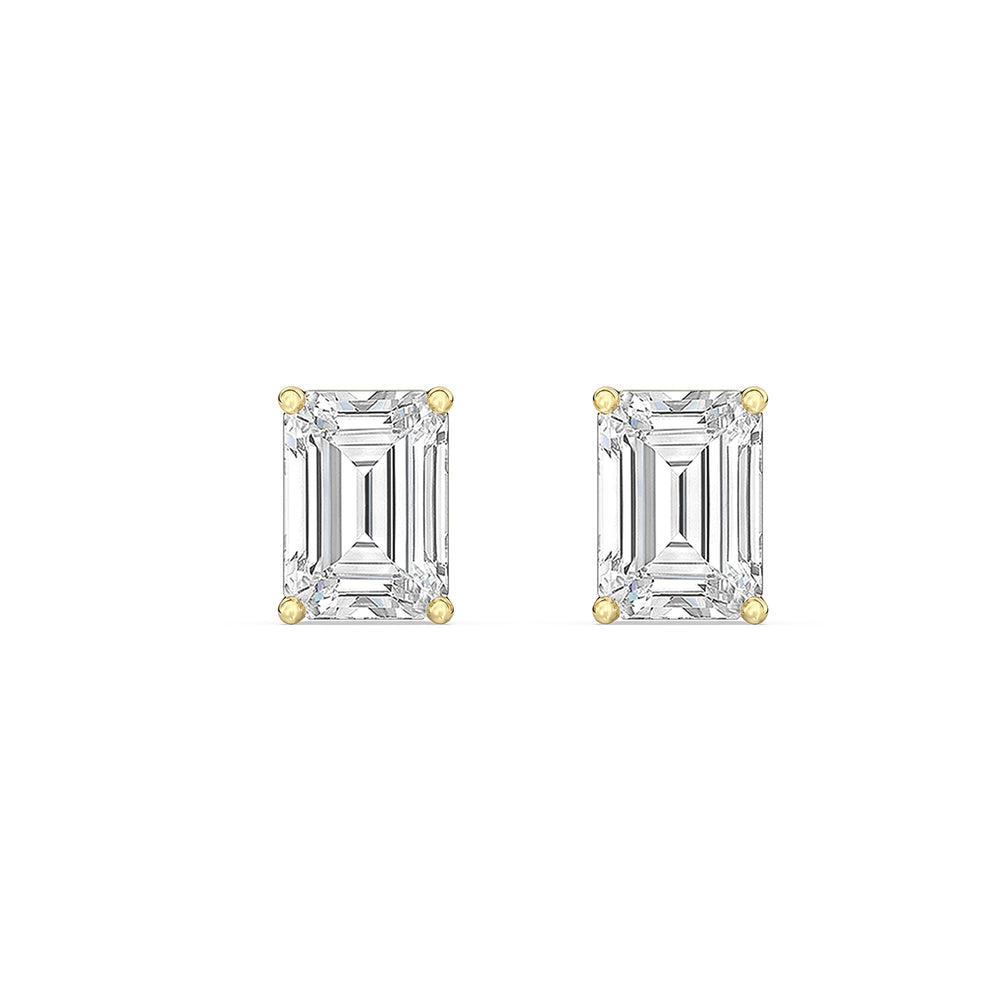 Classic Emerald Stud Earrings (F/G VS+) with 14KT Yellow Gold / Lab / 1 Cut Diamond in 14KT Yellow Gold / Lab / 1 view 4
