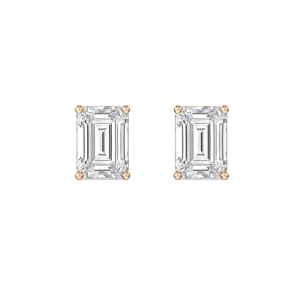 Classic Emerald Stud Earrings (F/G VS+) with 14KT Rose Gold / Lab / 1 1/2 Cut Diamond in 14KT Rose Gold / Lab / 1 1/2 view 4

