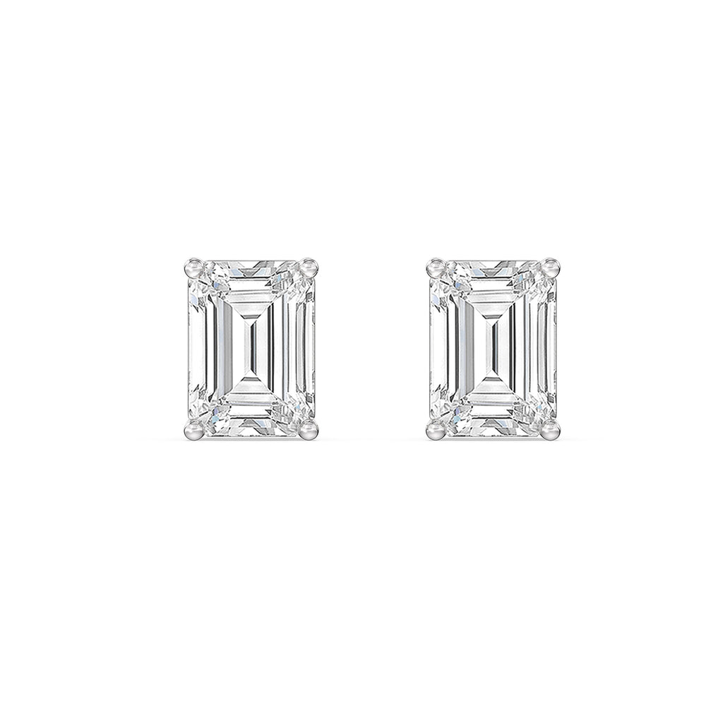 Classic Emerald Stud Earrings (F/G VS+) with 14KT White Gold / Lab / 1 1/2 Cut Diamond in 14KT White Gold / Lab / 1 1/2 view 4
