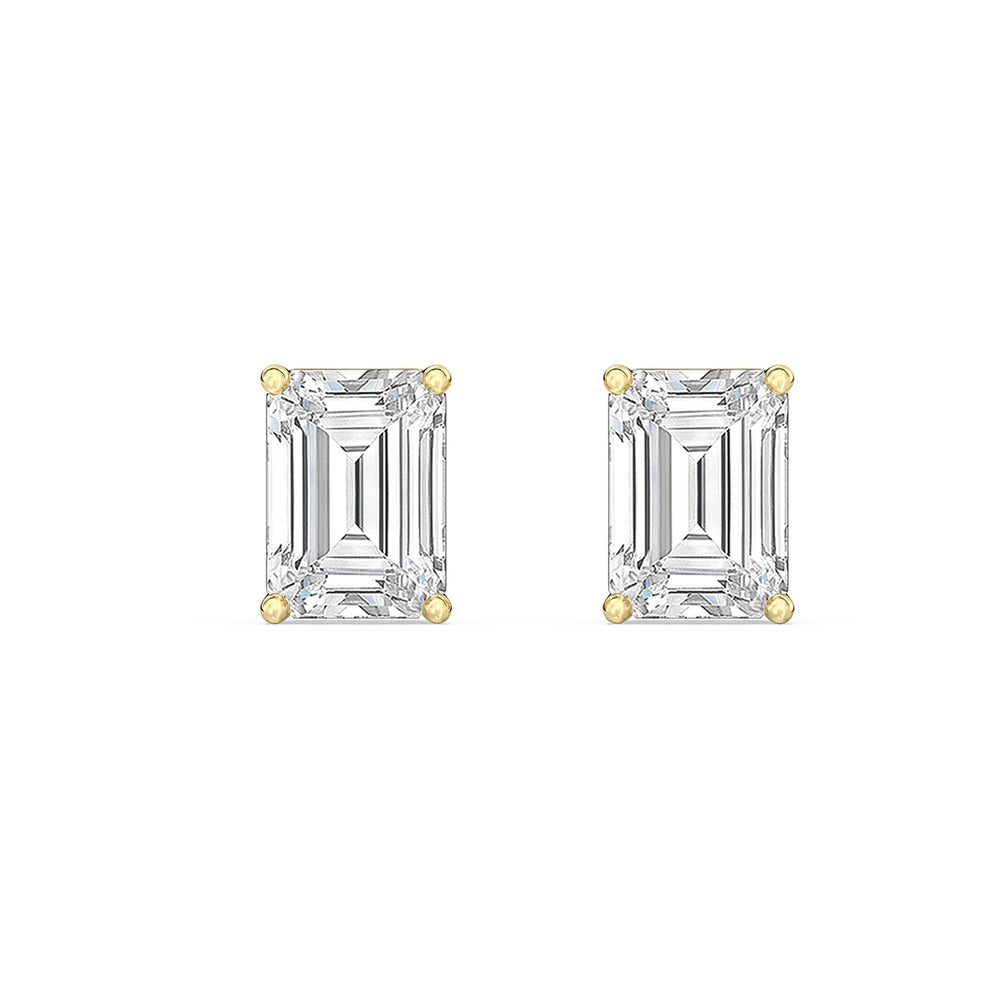 Classic Emerald Stud Earrings (F/G VS+) with 14KT Yellow Gold / Lab / 1 1/2 Cut Diamond in 14KT Yellow Gold / Lab / 1 1/2 view 4
