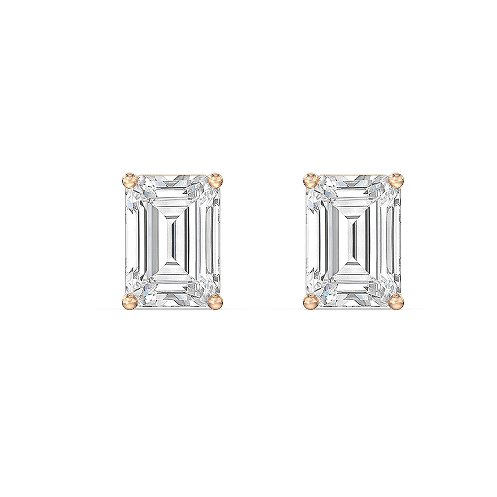 Classic Emerald Stud Earrings (F/G VS+) with 14KT Rose Gold / Lab / 2 Cut Diamond in 14KT Rose Gold / Lab / 2 view 4
