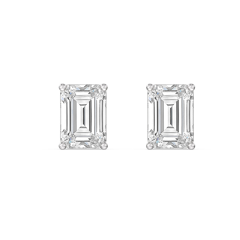 Classic Emerald Stud Earrings (F/G VS+) with 14KT White Gold / Lab / 2 Cut Diamond in 14KT White Gold / Lab / 2 view 4
