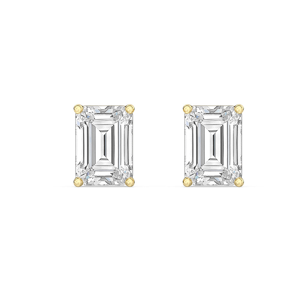 Classic Emerald Stud Earrings (F/G VS+) with 14KT Yellow Gold / Lab / 2 Cut Diamond in 14KT Yellow Gold / Lab / 2 view 4
