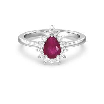 Pear Ruby Ring With Lab Diamond Starburst Halo