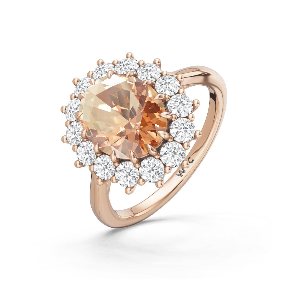 The Spencer Ring with Created Morganite Cut Diamond in 14KT Rose Gold view 3
