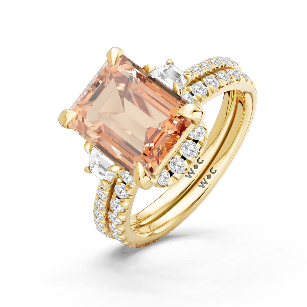 The Trilume Diamond Wedding Band with Created Morganite Cut Diamond in 14KT Yellow Gold view 3
