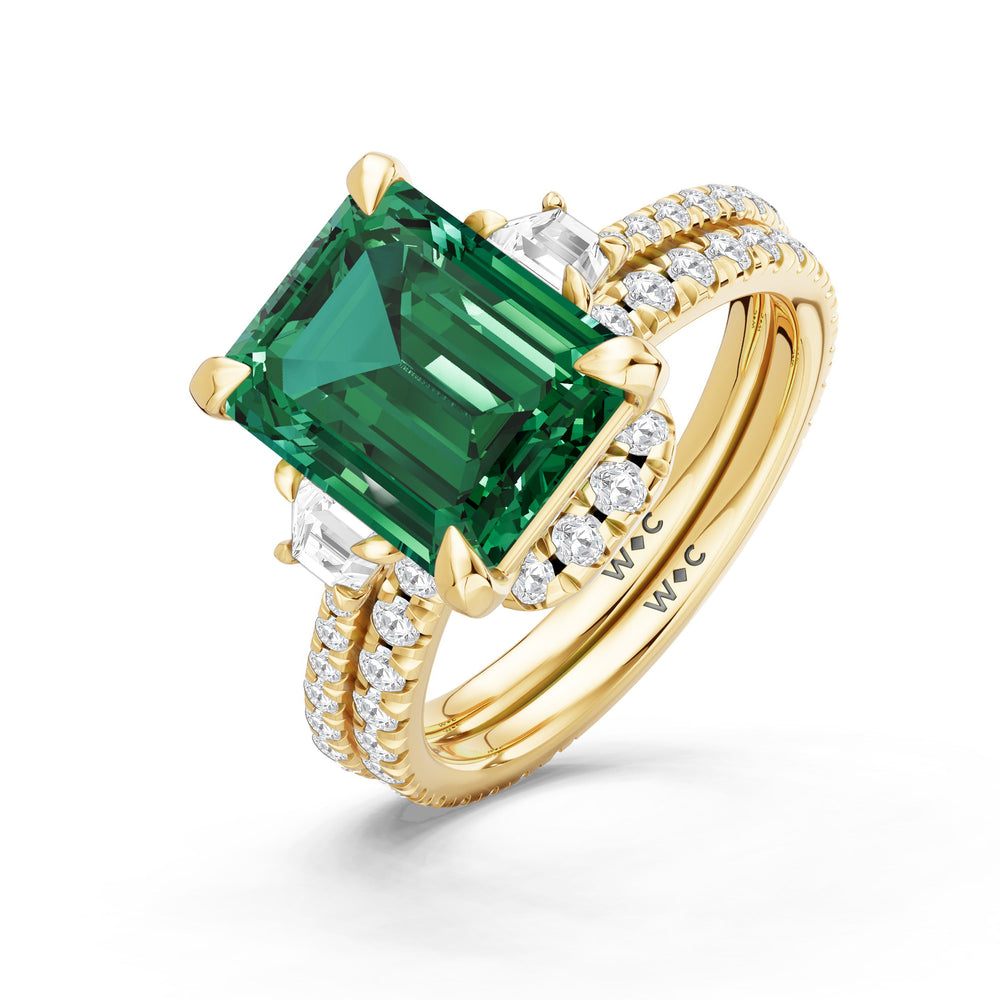 The Trilume Diamond Wedding Band with Created Emerald Cut Diamond in 14KT Yellow Gold view 3
