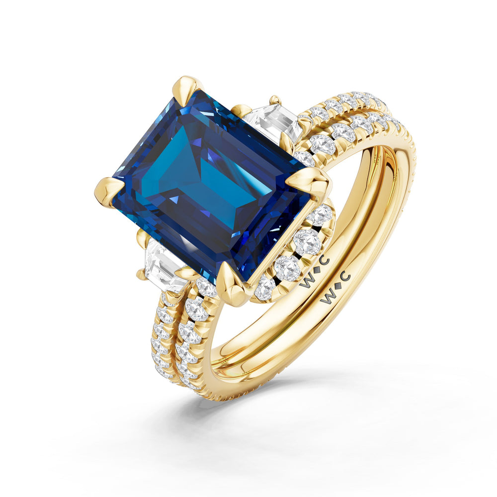 The Trilume Diamond Wedding Band with Created Blue Sapphire Cut Diamond in 14KT Yellow Gold view 3
