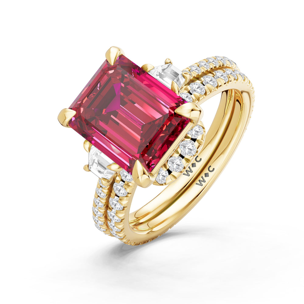 The Trilume Diamond Wedding Band with Created Ruby Cut Diamond in 14KT Yellow Gold view 3
