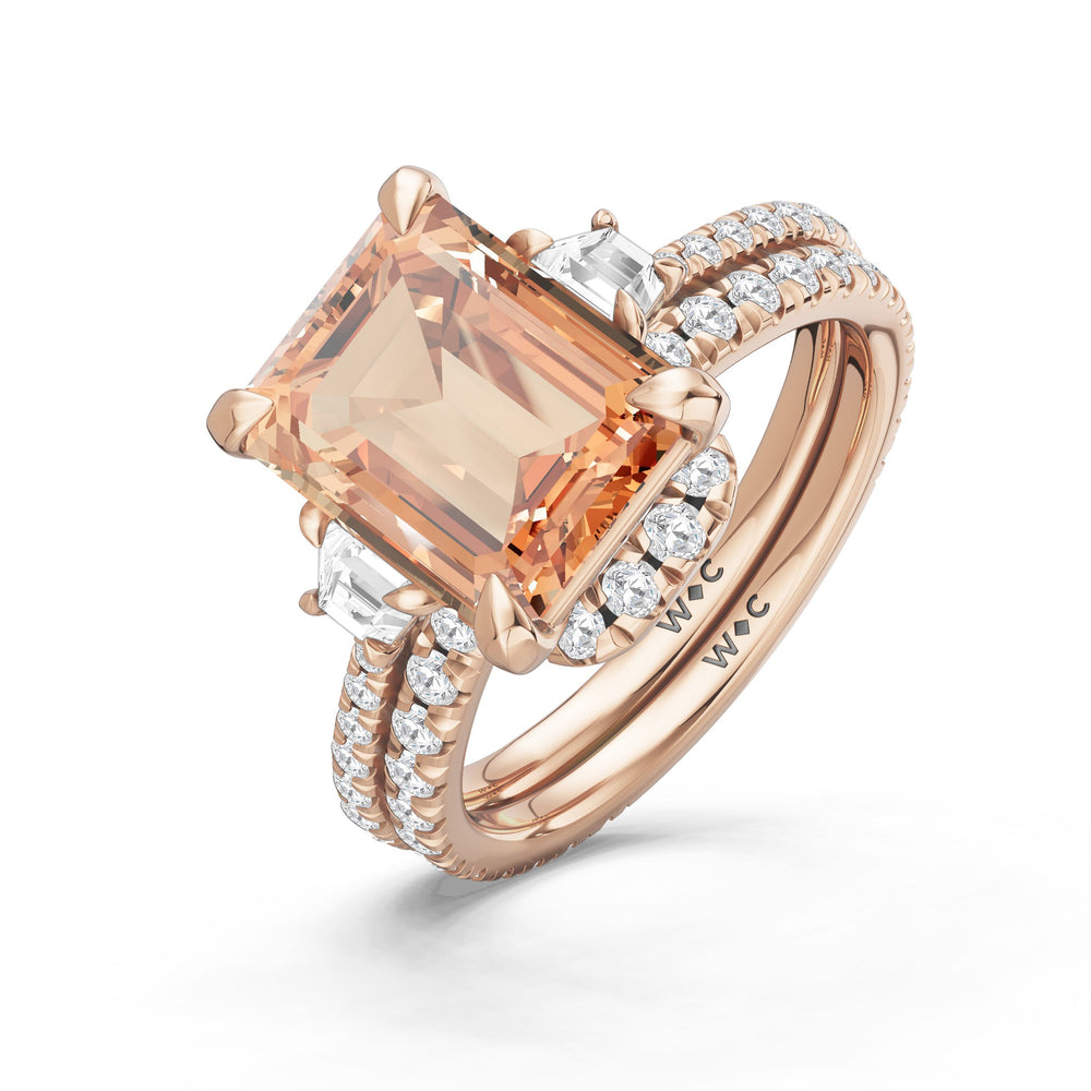 The Trilume Diamond Wedding Band with Created Morganite Cut Diamond in 14KT Rose Gold view 3
