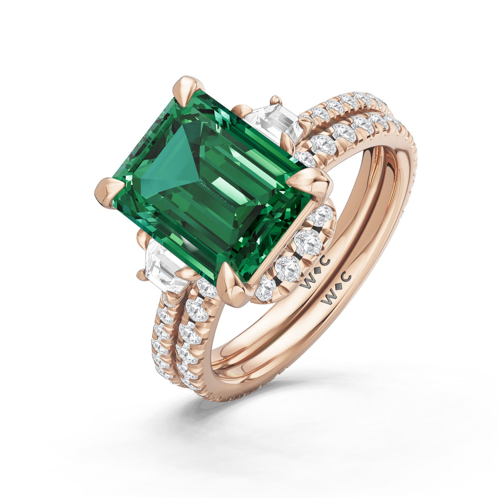 The Trilume Ring with Created Emerald Cut Diamond in 14KT Rose Gold view 4
