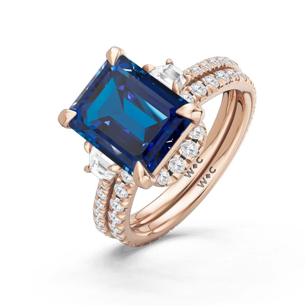 The Trilume Ring with Created Blue Sapphire Cut Diamond in 14KT Rose Gold view 4
