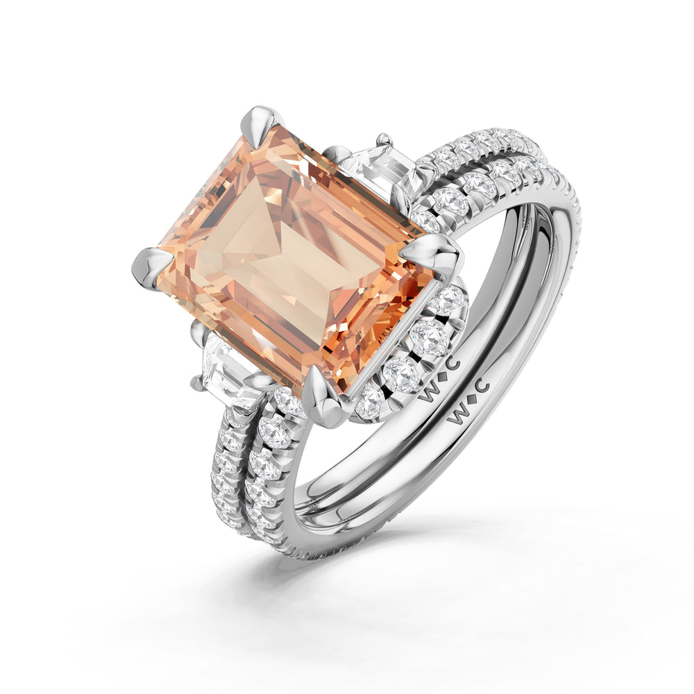 The Trilume Diamond Wedding Band with Created Morganite Cut Diamond in 14KT Platinum view 3

