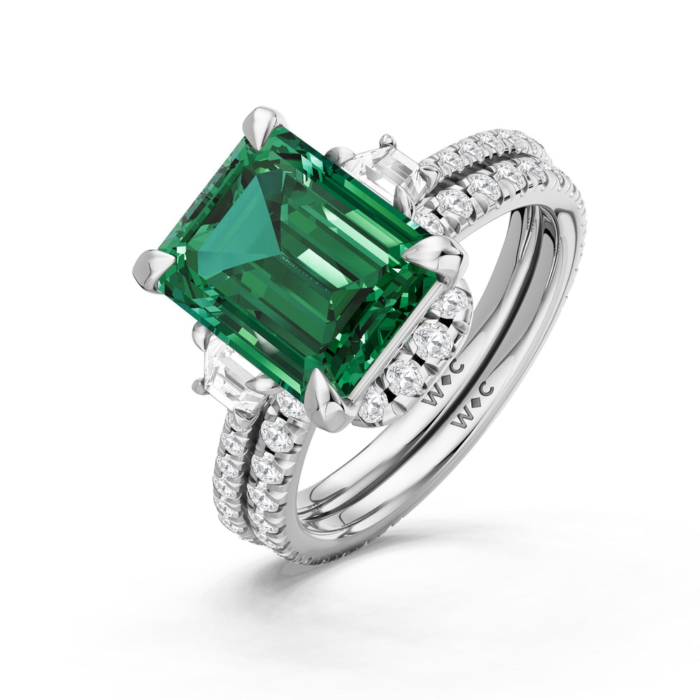 The Trilume Ring with Created Emerald Cut Diamond in 14KT Platinum view 4
