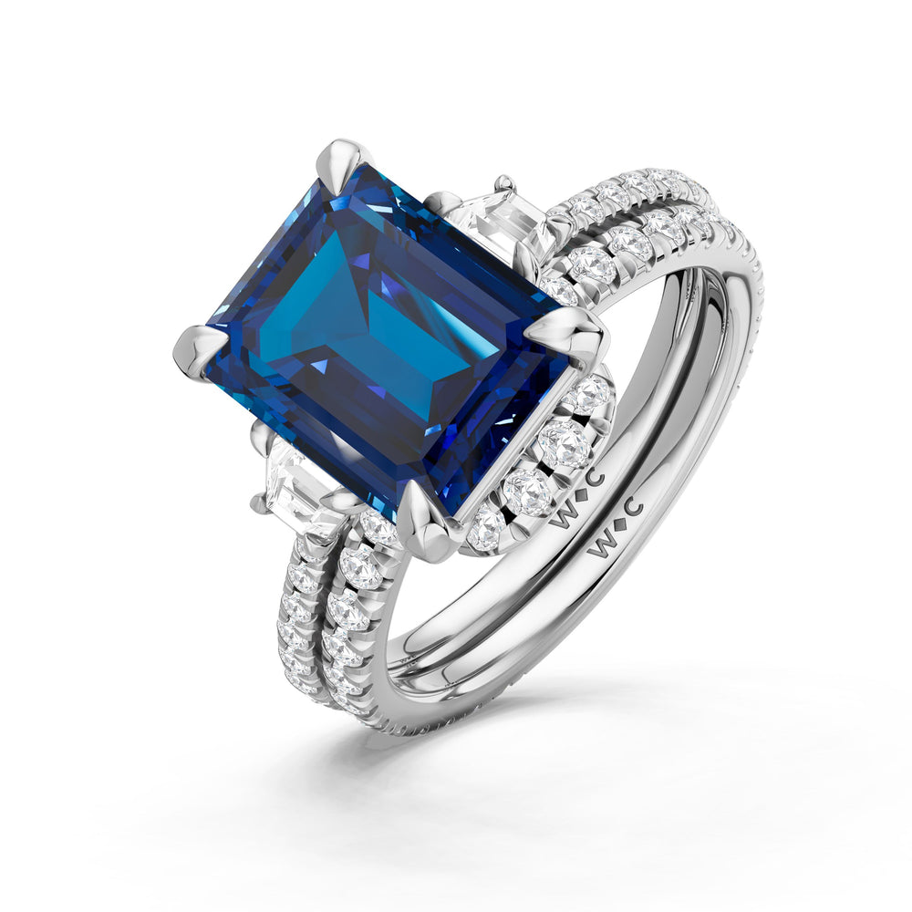 The Trilume Diamond Wedding Band with Created Blue Sapphire Cut Diamond in 14KT Platinum view 3
