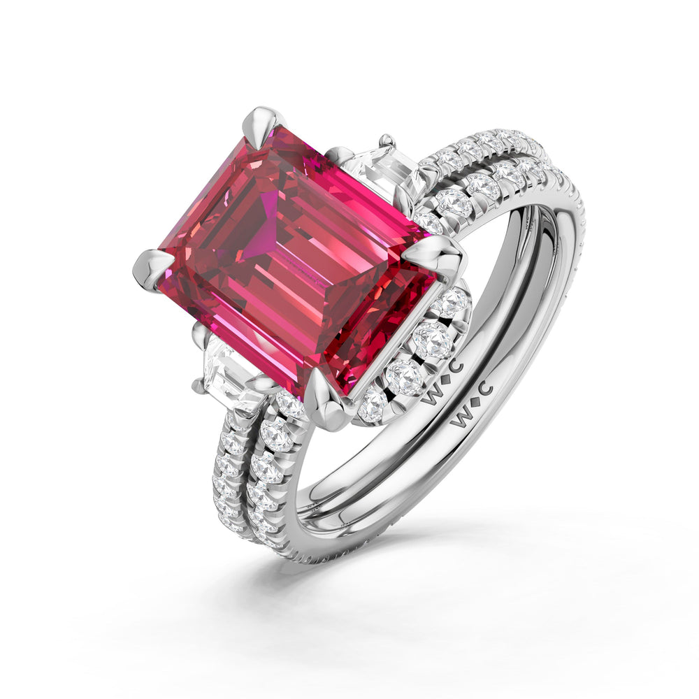 The Trilume Diamond Wedding Band with Created Ruby Cut Diamond in 14KT Platinum view 3
