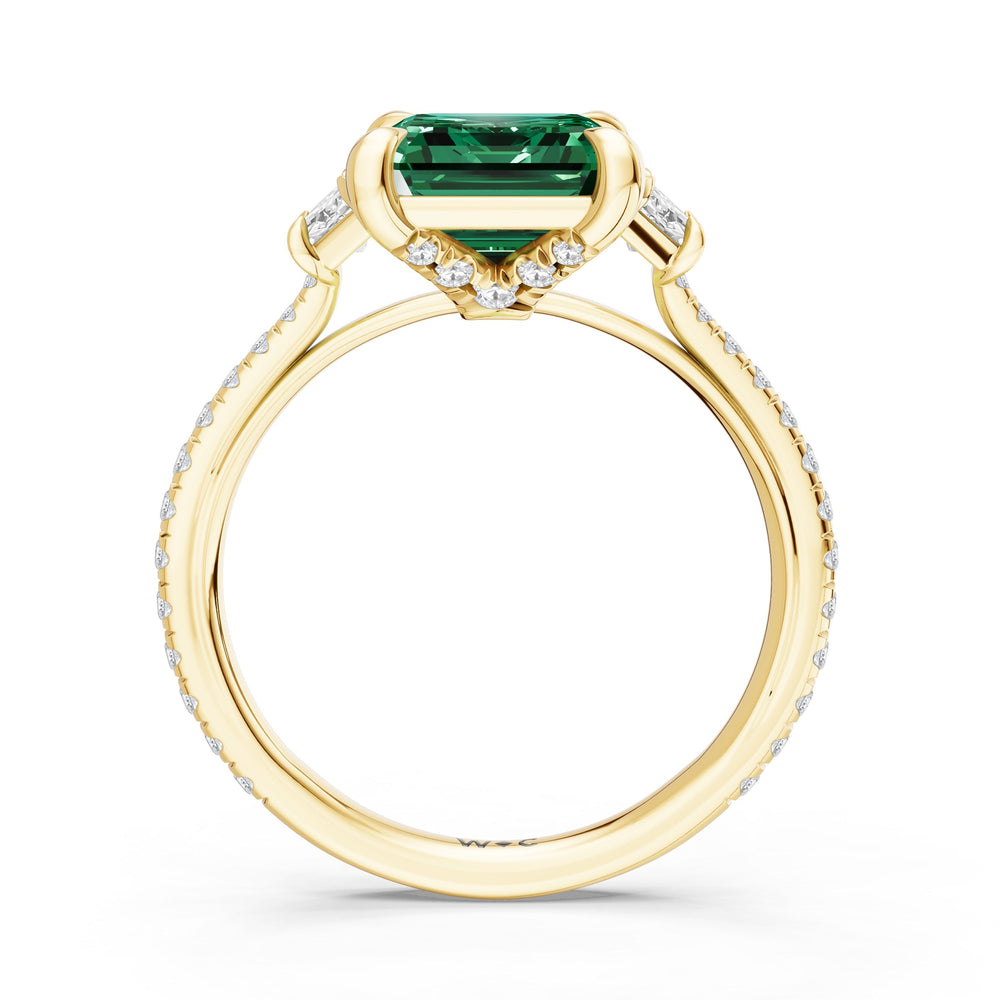 The Trilume Ring with Created Emerald Cut Diamond in 14KT Yellow Gold view 2
