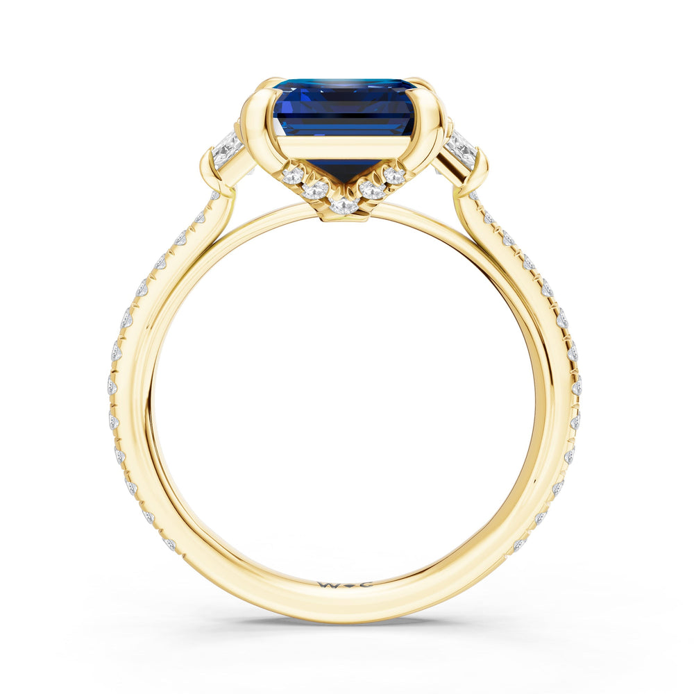 The Trilume Ring with Created Blue Sapphire Cut Diamond in 14KT Yellow Gold view 2
