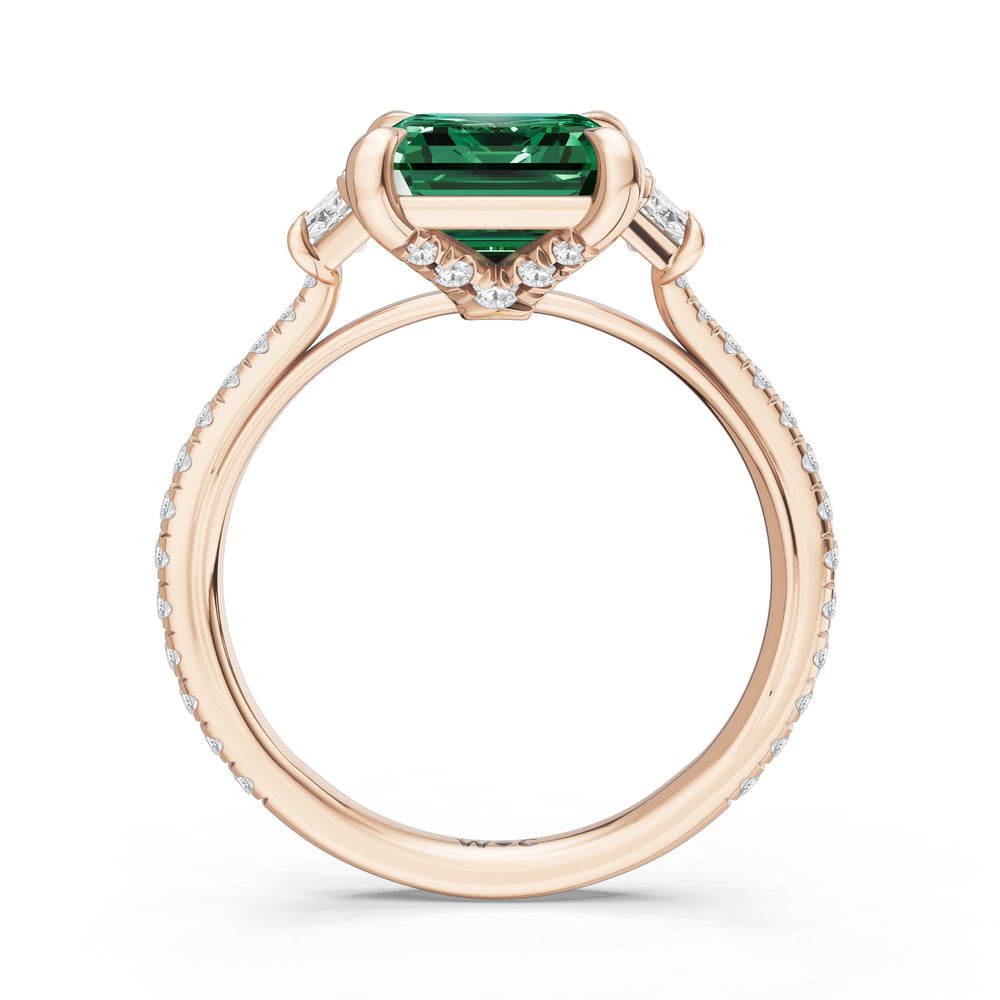 The Trilume Ring with Created Emerald Cut Diamond in 14KT Rose Gold view 2
