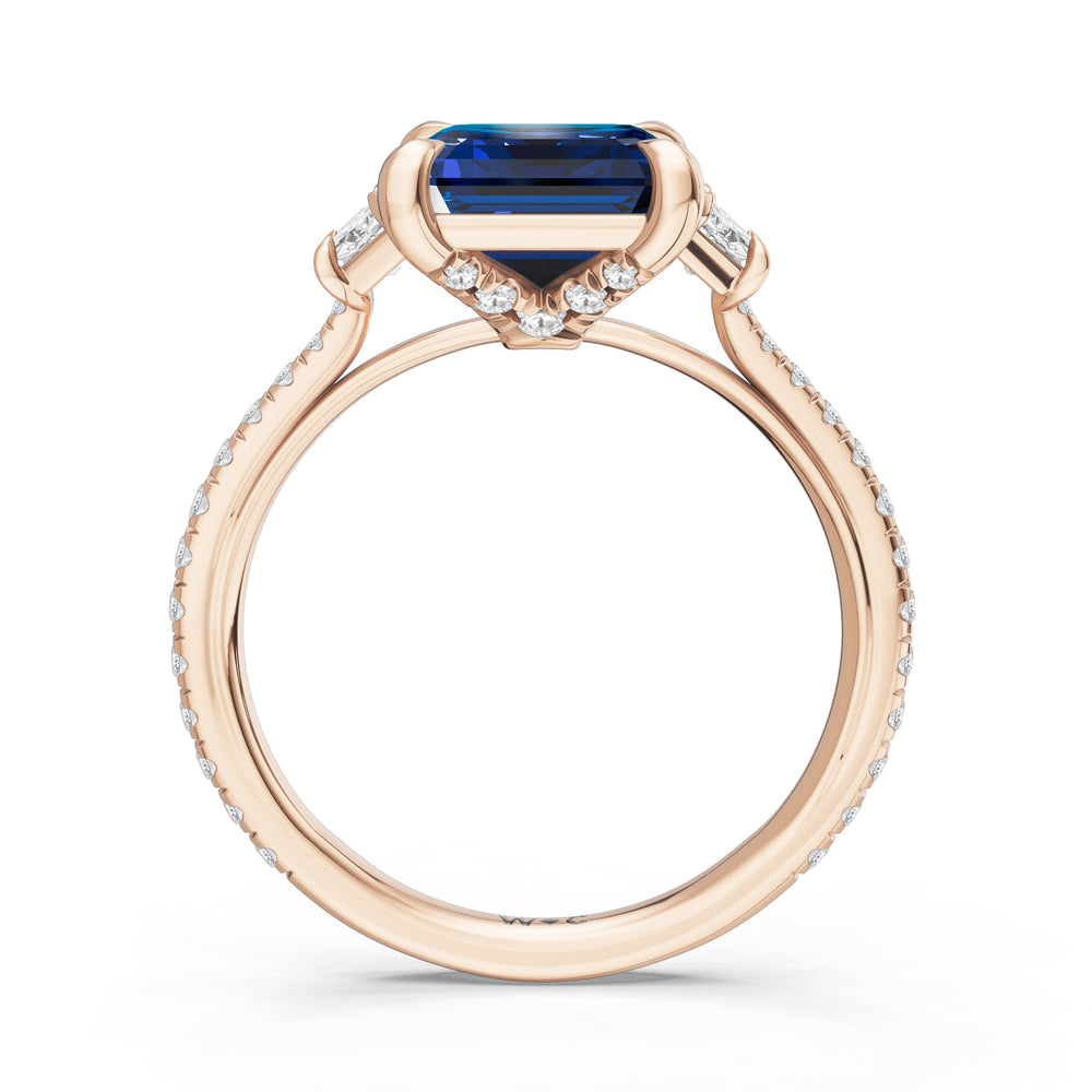 The Trilume Ring with Created Blue Sapphire Cut Diamond in 14KT Rose Gold view 2
