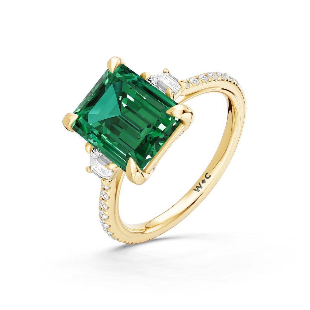 The Trilume Ring with Created Emerald Cut Diamond in 14KT Yellow Gold view 3
