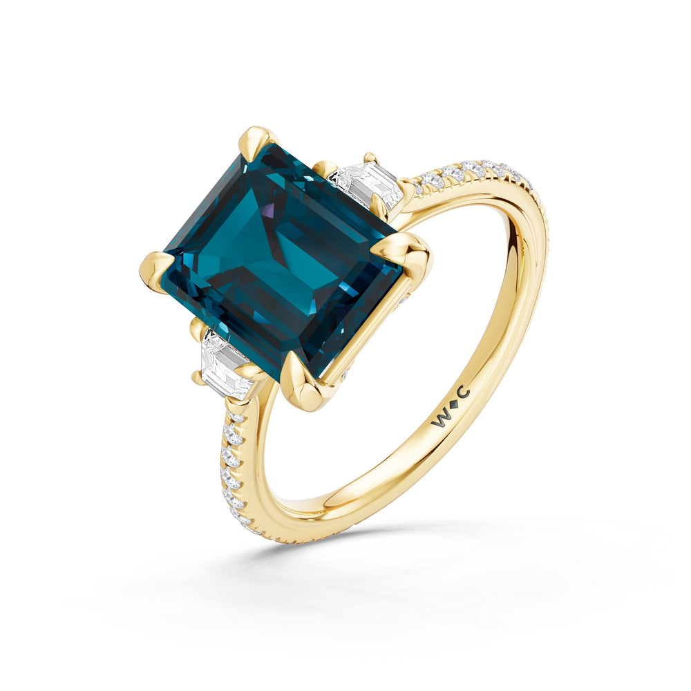 The Trilume Ring with Created London Blue Topaz Cut Diamond in 14KT Yellow Gold view 3
