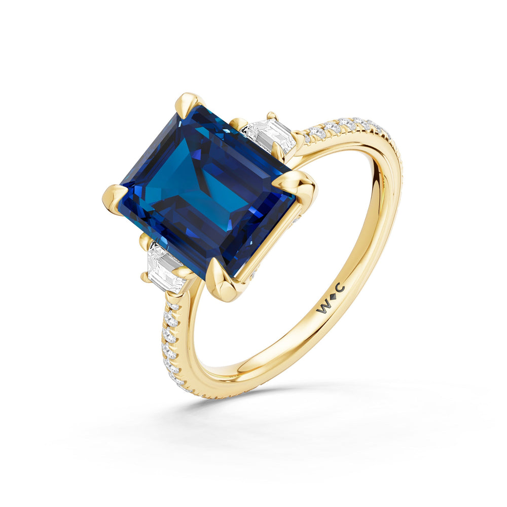 The Trilume Ring with Created Blue Sapphire Cut Diamond in 14KT Yellow Gold view 3
