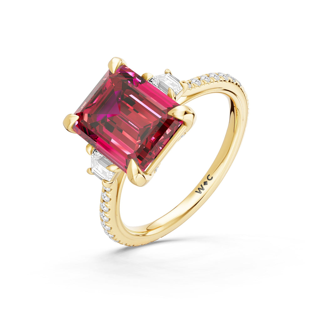 The Trilume Ring with Created Ruby Cut Diamond in 14KT Yellow Gold view 3
