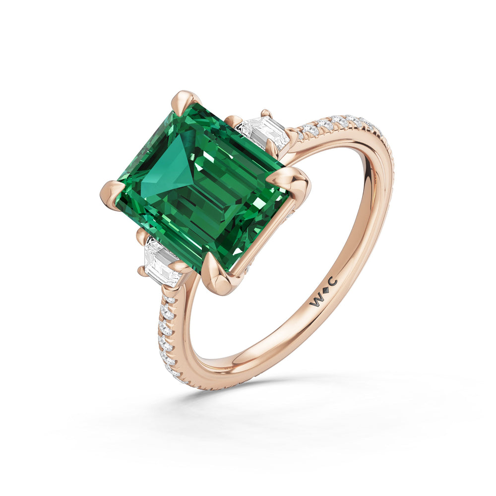 The Trilume Ring with Created Emerald Cut Diamond in 14KT Rose Gold view 3

