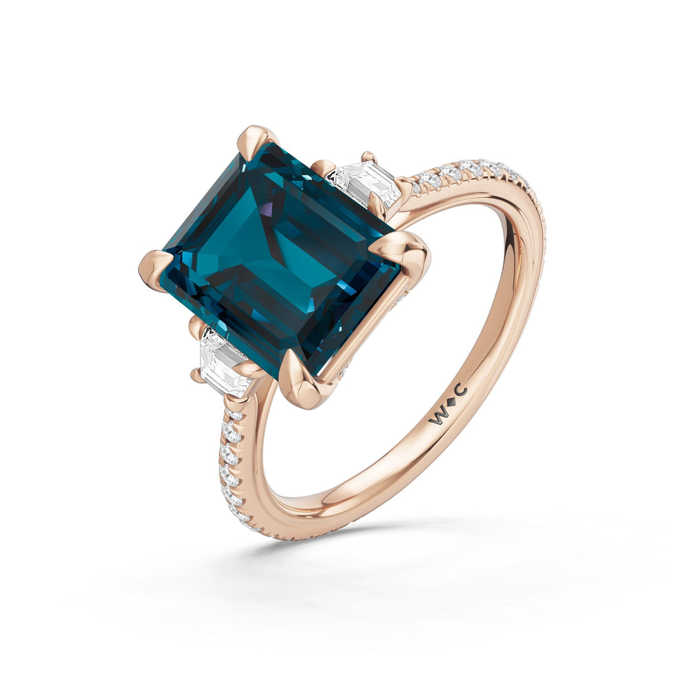 The Trilume Ring with Created London Blue Topaz Cut Diamond in 14KT Rose Gold view 3
