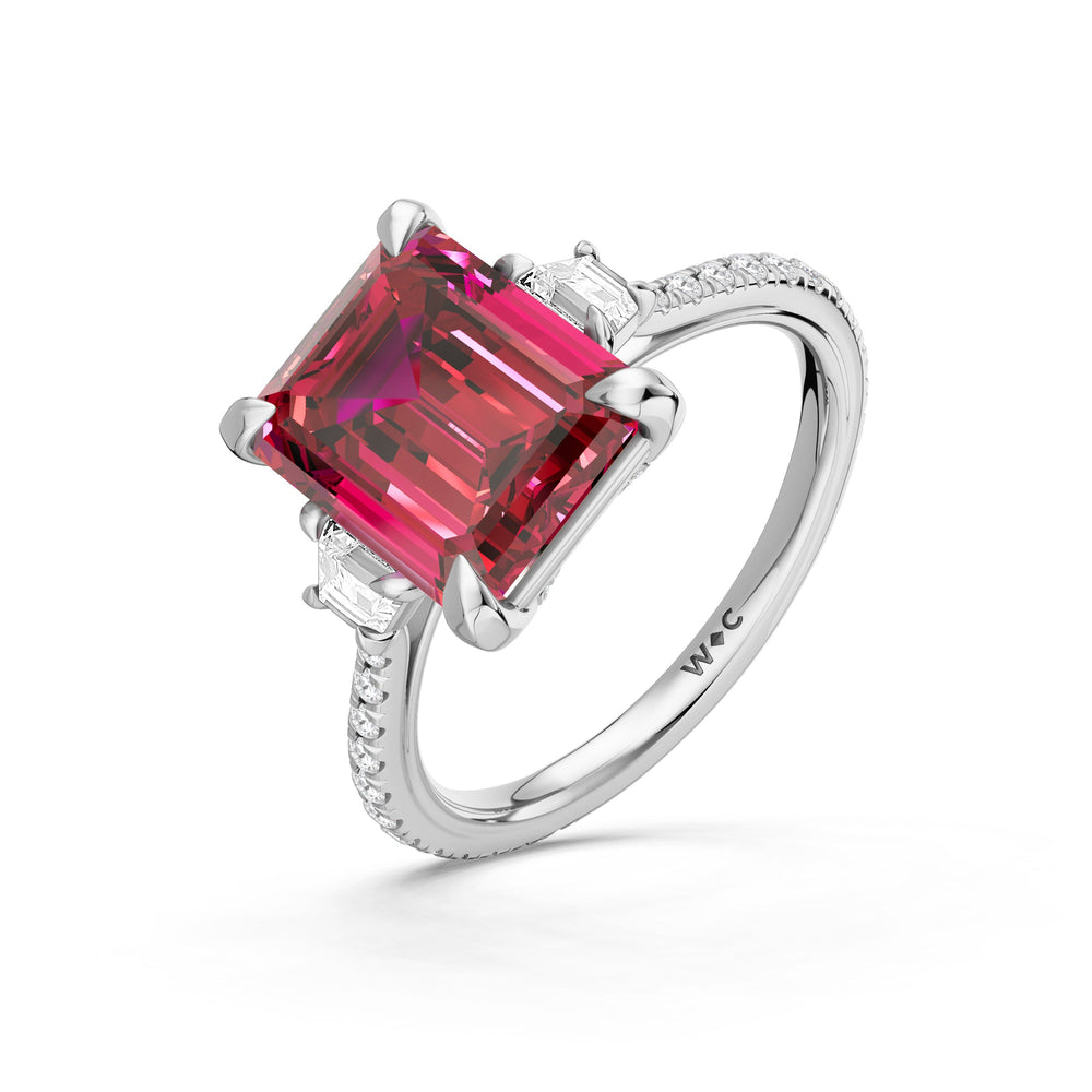 The Trilume Ring with Created Ruby Cut Diamond in 14KT Platinum view 3
