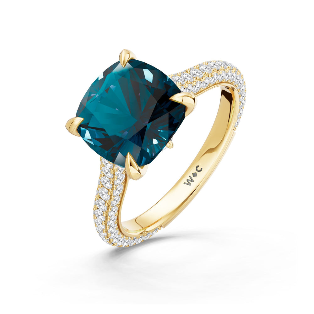 The Rouge Ring with Created London Blue Topaz Cut Diamond in 14KT Yellow Gold view 3
