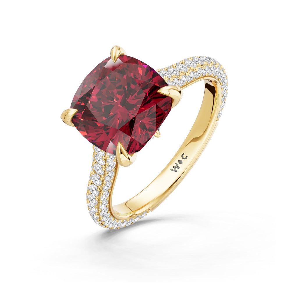 The Rouge Ring with Created Ruby Cut Diamond in 14KT Yellow Gold view 3
