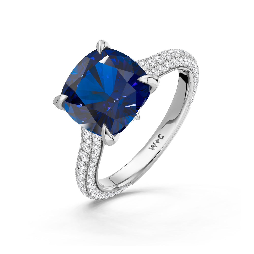 The Rouge Ring with Created Blue Sapphire Cut Diamond in 14KT Platinum view 3
