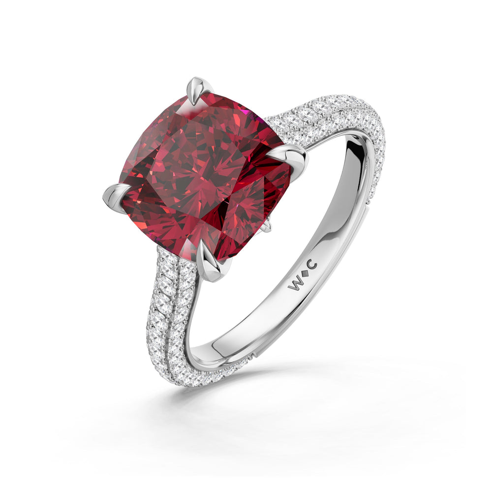 The Rouge Ring with Created Ruby Cut Diamond in 14KT Platinum view 3
