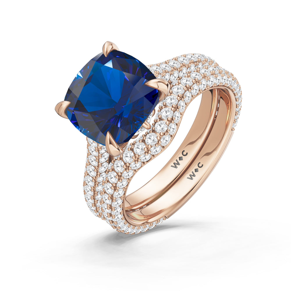 The Rouge Ring with Created Blue Sapphire Cut Diamond in 14KT Rose Gold view 4

