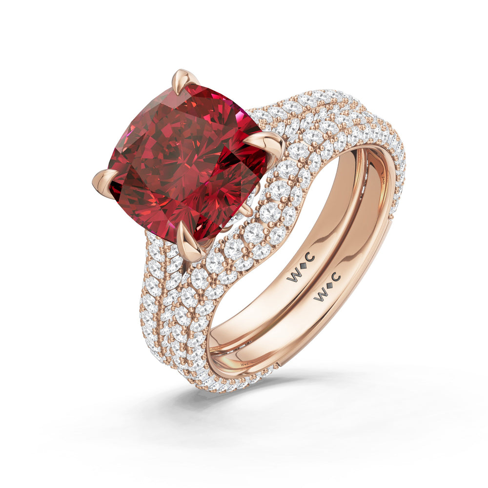 The Rouge Diamond Wedding Band with Created Ruby Cut Diamond in 14KT Rose Gold view 3
