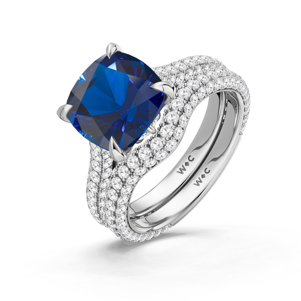The Rouge Ring with Created Blue Sapphire Cut Diamond in 14KT Platinum view 4
