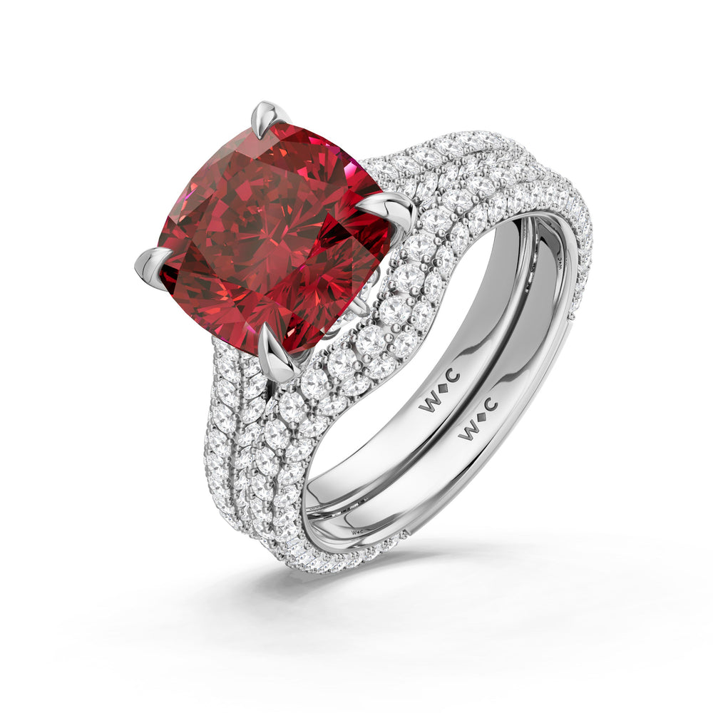 The Rouge Ring with Created Ruby Cut Diamond in 14KT Platinum view 4
