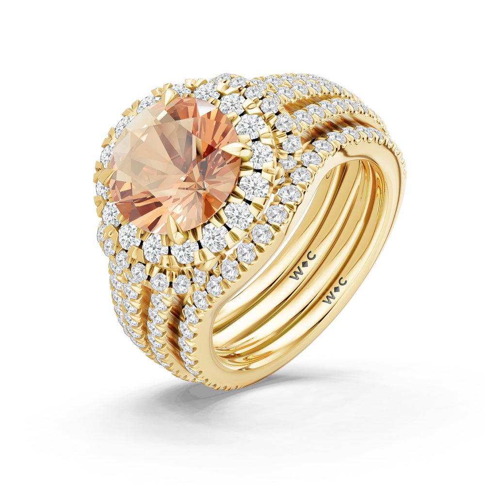 The Azurine Diamond Wedding Band with Created Morganite Cut Diamond in 14KT Yellow Gold view 3
